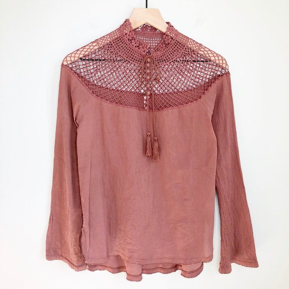 Free People On The Island Lace Crochet Floral Boho Oversized Long Sleeve Shirt - Picture 5 of 12